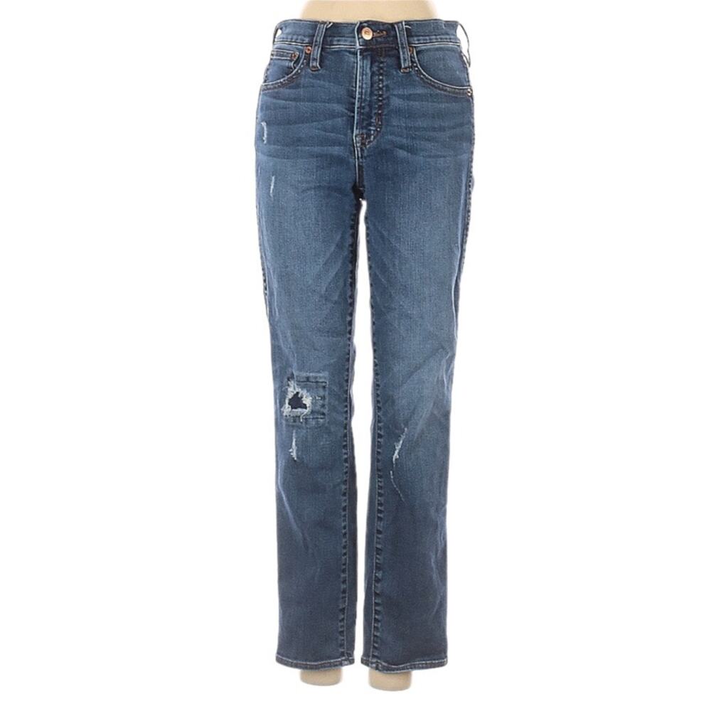 J.Crew‎ Jeans Vintage Straight Medium Wash Blue Denim Distressed Women's 25